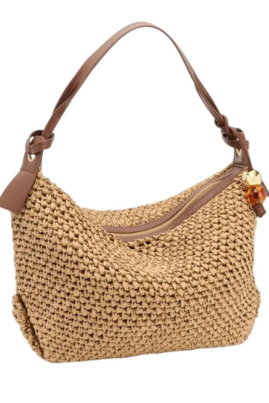 Wildflower Women's Denver Straw Hobo Bag with Bag Charm Dangle Granola